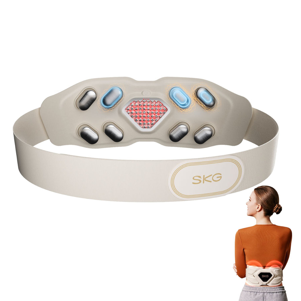 SKG W9 Pro Masseur de bas du dos Fréquence moyenne EMS+TENS + Lumière rouge 630 nm Moxibustion pour le soulagement de la douleur Cadeau pour partenaire