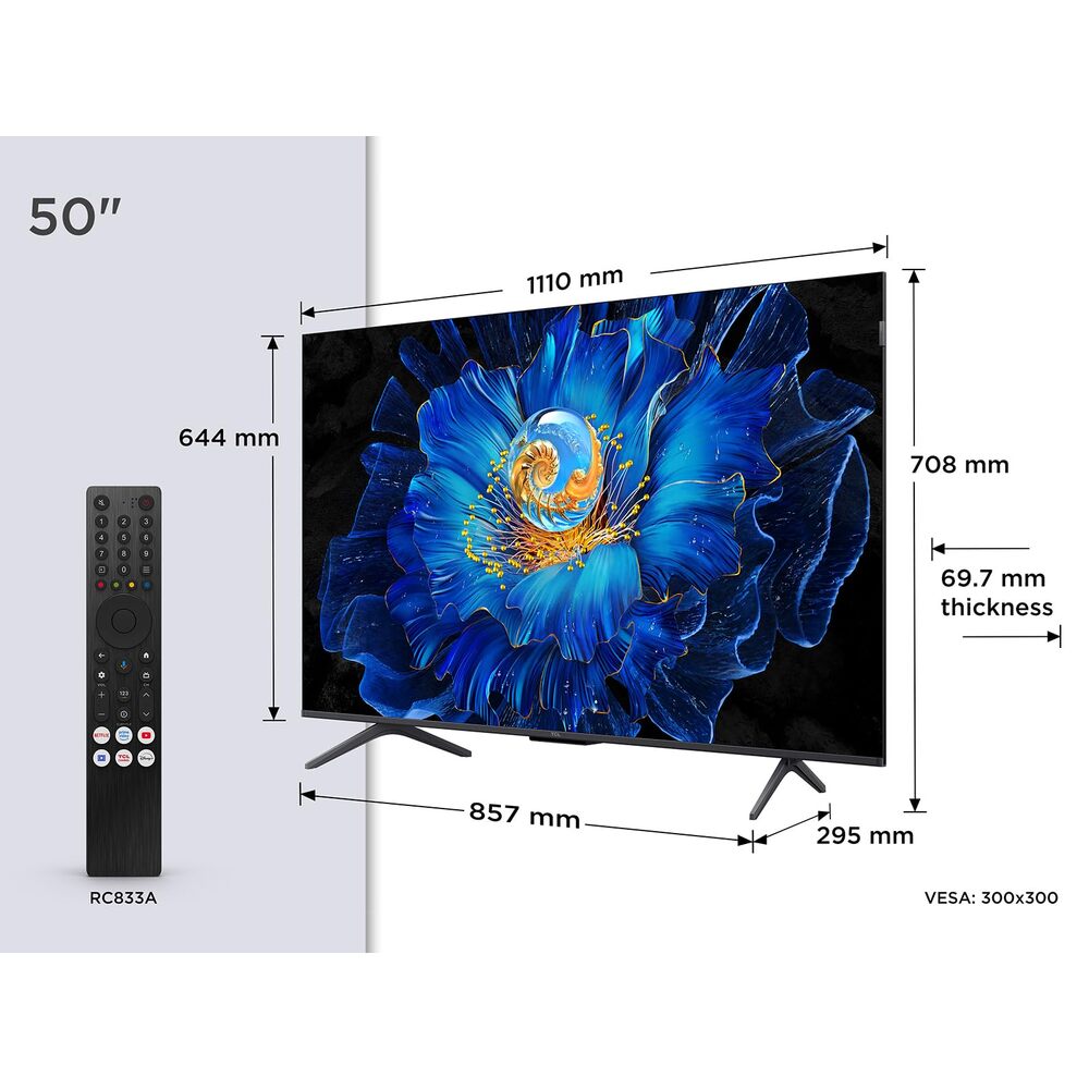 TCL 50C6K 4K QD-Mini LED Google TV 144 Hz - 50 pouces (126 cm) - Smart TV