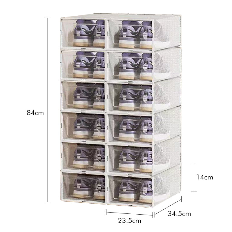 Vilscijon Lot de 12 boîtes de rangement magnétiques pour chaussures en plastique transparent avec porte à fermeture automatique - Blanc