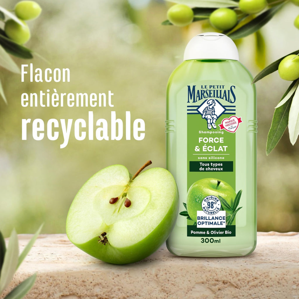 Le Petit Marseillais Shampoing Force & Éclat Pomme Et Olivier Bio Flacon 300 ml