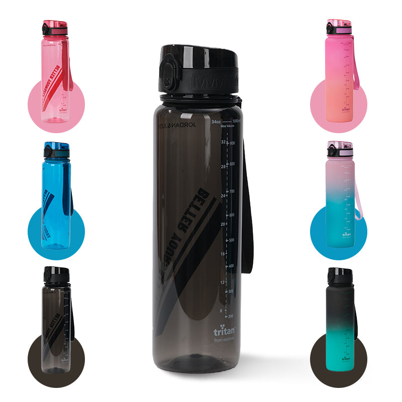 JORDAN & JUDY Gourde de sport en Tritan avec poignée 1000 ml - Noir uni