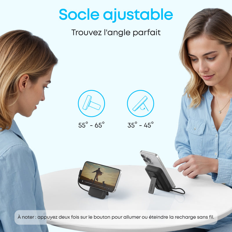 Batterie externe 10000mAh magnétique avec câble de données USB-C intégré noir