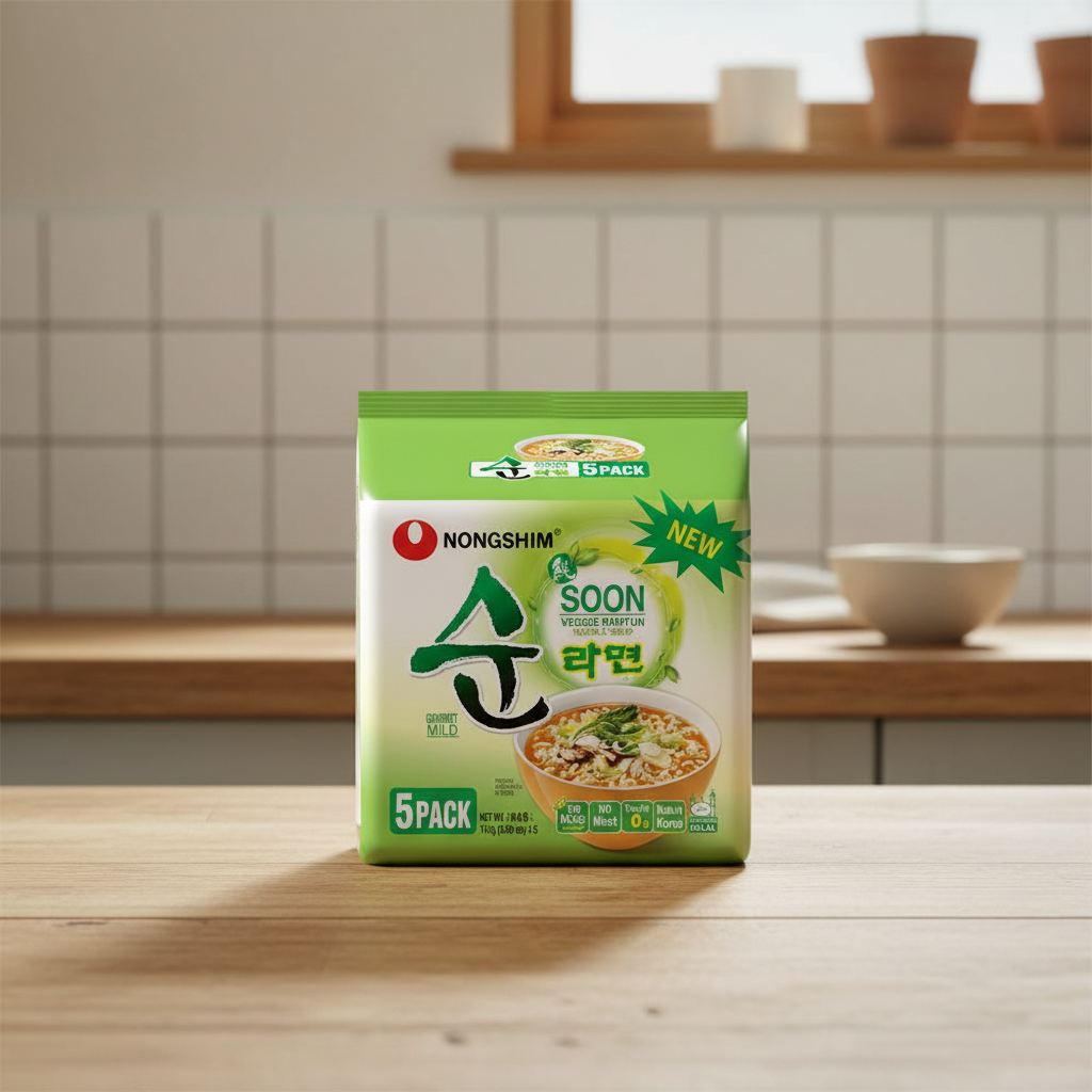 Nongshim Soon Veggie Ramyun Soupe de nouilles instantanées végétariennes - 5 x 112 g