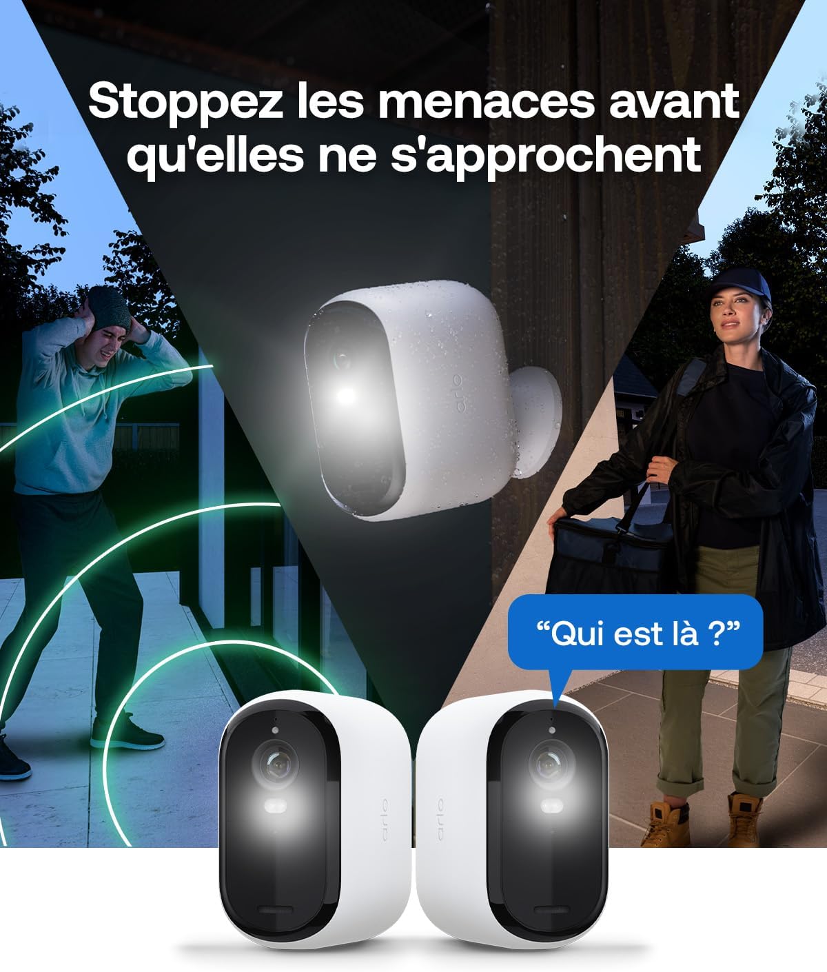 Arlo VMC3380-100EUS Caméra de Sécurité Extérieure WiFi Essential 3 2K, Kit de 3 caméras Blanc