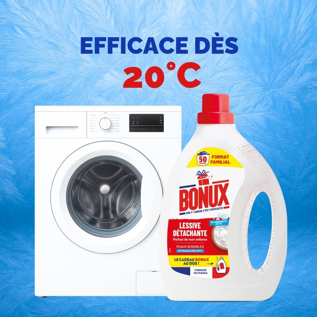 BONUX Lessive liquide au bicarbonate de soude, Peaux sensibles, 1,4 L