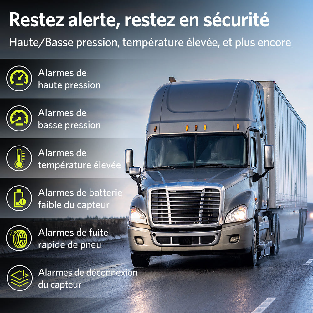 GUTA Système de surveillance de la pression des pneus pour camping-cars/remorques avec 4 capteurs, surveillance en temps réel de 0 à 188 PSI, 6 alarmes, écran couleur LCD