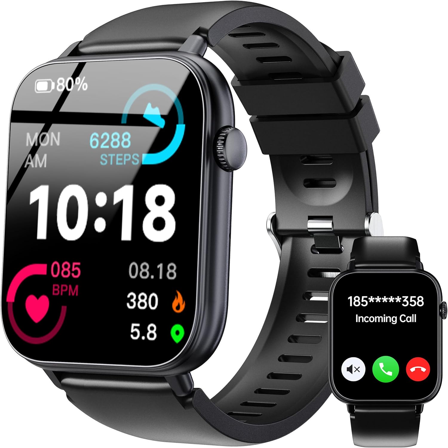 Montre connectée OUKITEL V3 noire-1,83" HD homme femme appel Bluetooth IP68 SpO2 cardio 100+ modes sportifs Android iOS