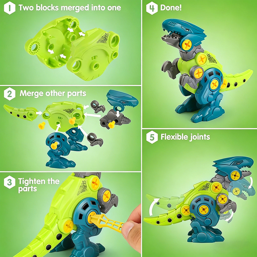 Jouets de dinosaures à démonter pour enfants avec boîte de rangement Set de construction DIY perceuse électrique Éducatif STEM pour garçons et filles 3 ans et plus