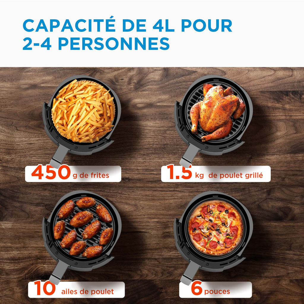 Friteuse sans huile Midea - 4 L, 1500 W, 8 modes préréglés, 35-200 °C, Cuisson, Rôtissage, Gril, Décongélation, Alarme de secouage, Minuterie de 60 minutes, 41 recettes