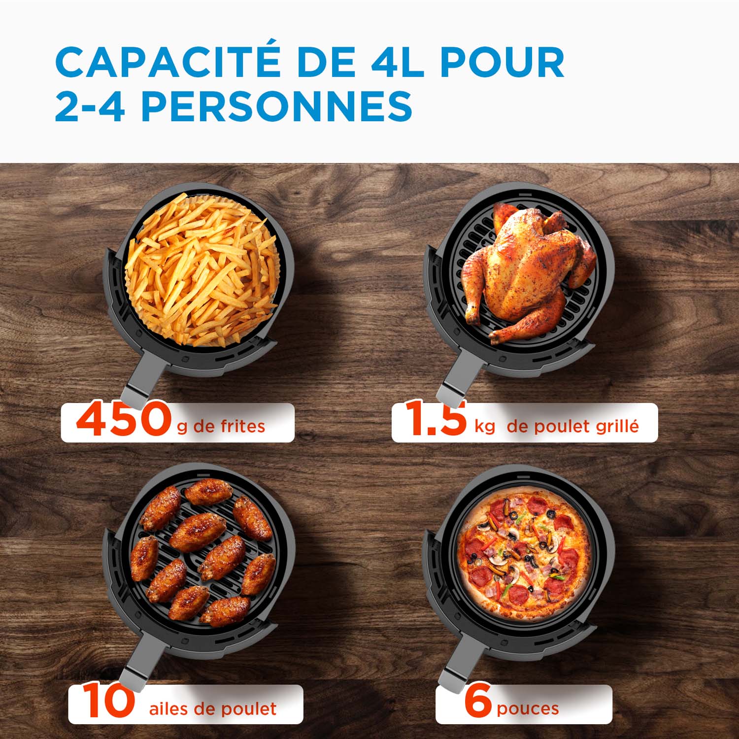 Friteuse sans huile Midea - 4 L, 1500 W, 8 modes préréglés, 35-200 °C, Cuisson, Rôtissage, Gril, Décongélation, Alarme de secouage, Minuterie de 60 minutes, 41 recettes