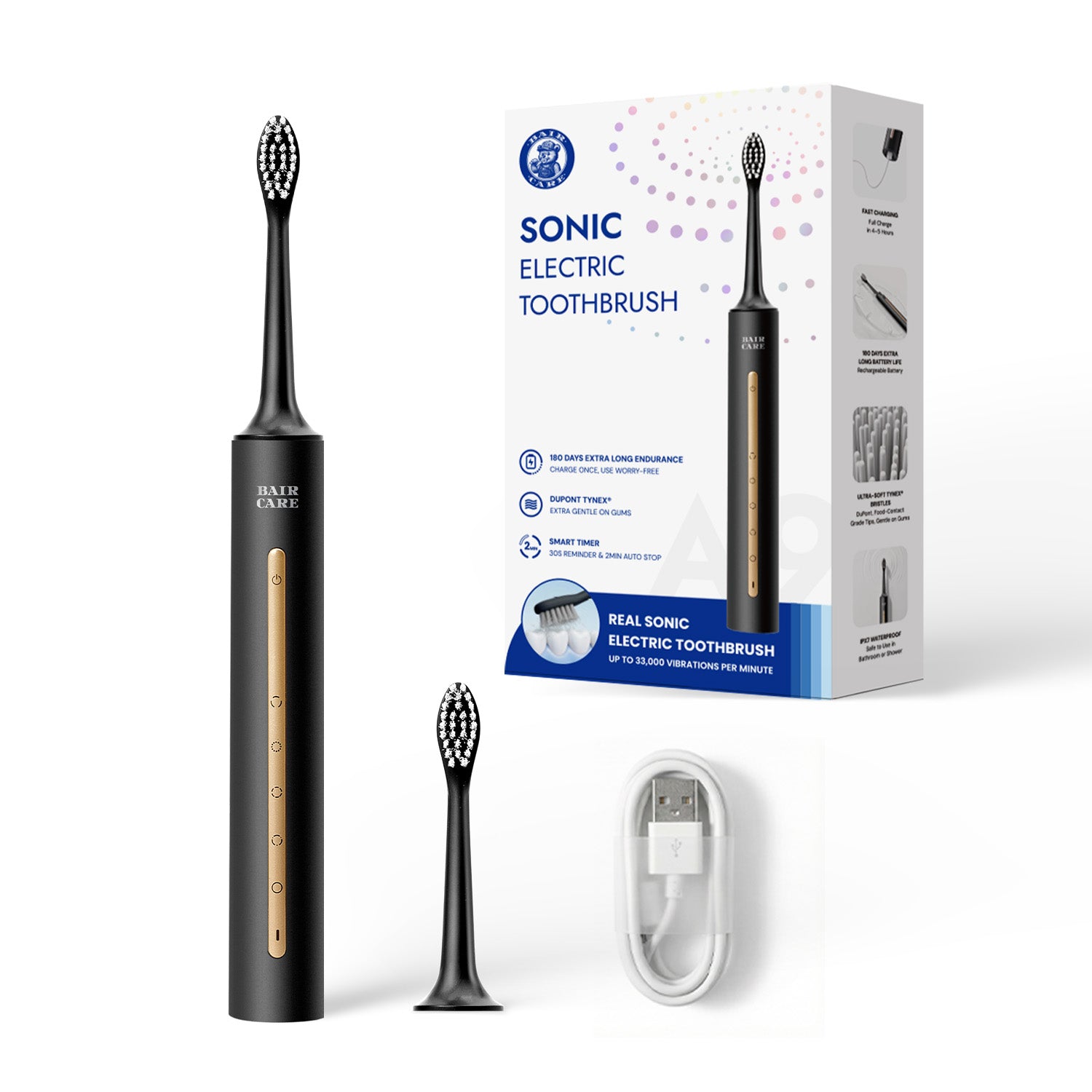BAIR CARE A9 Brosse à dents électrique sonique avec autonomie longue durée