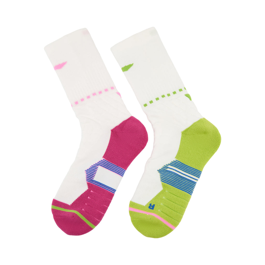 LI-NING Chaussettes mi-longues de basket-ball résistantes, confortables et respirantes blanc/rose vif/vert prairie fluo XL