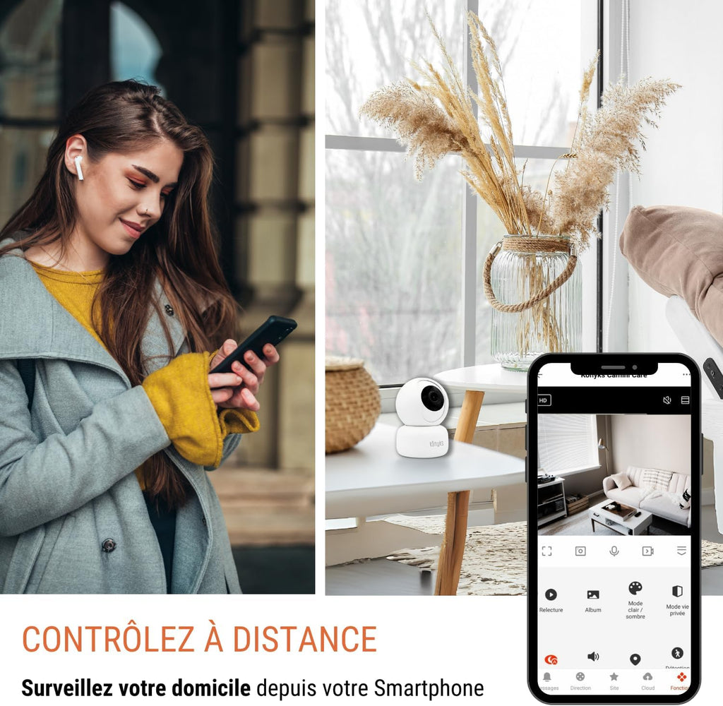 Konyks Camini 2 Caméra de Surveillance Intérieur motorisée PTZ Wi-Fi Sirène intégrée Détection Sons et Mouvements, Blanc