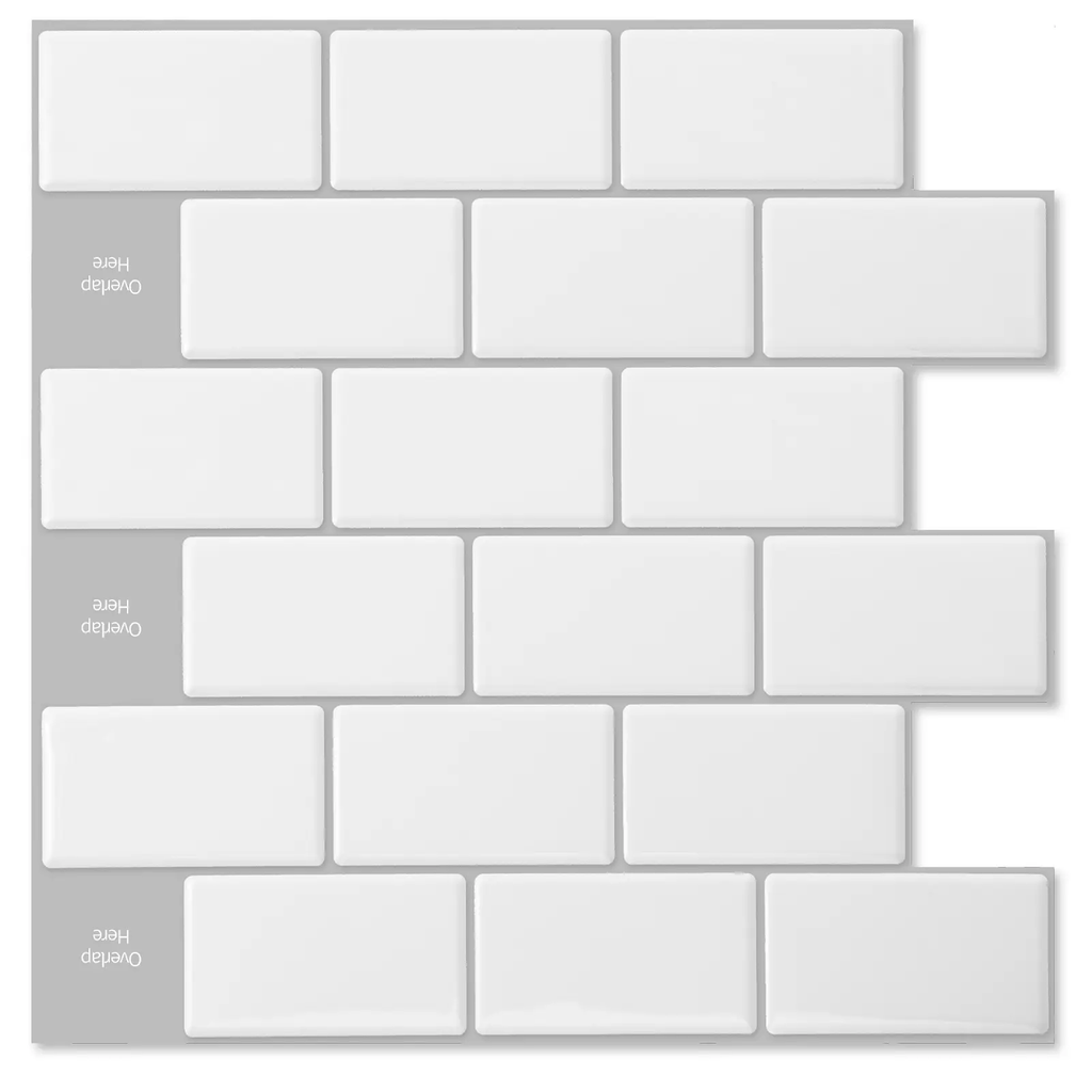 Art3d Dalles de carrelage murales 3D autocollantes, style carreaux de métro, 30 x 30 cm, blanc avec joints gris, lot de 10