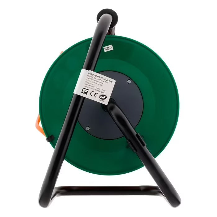 Enrouleur sans prise 2x1,5 mm² 25m pied métal + coupe circuit - Zenitech
