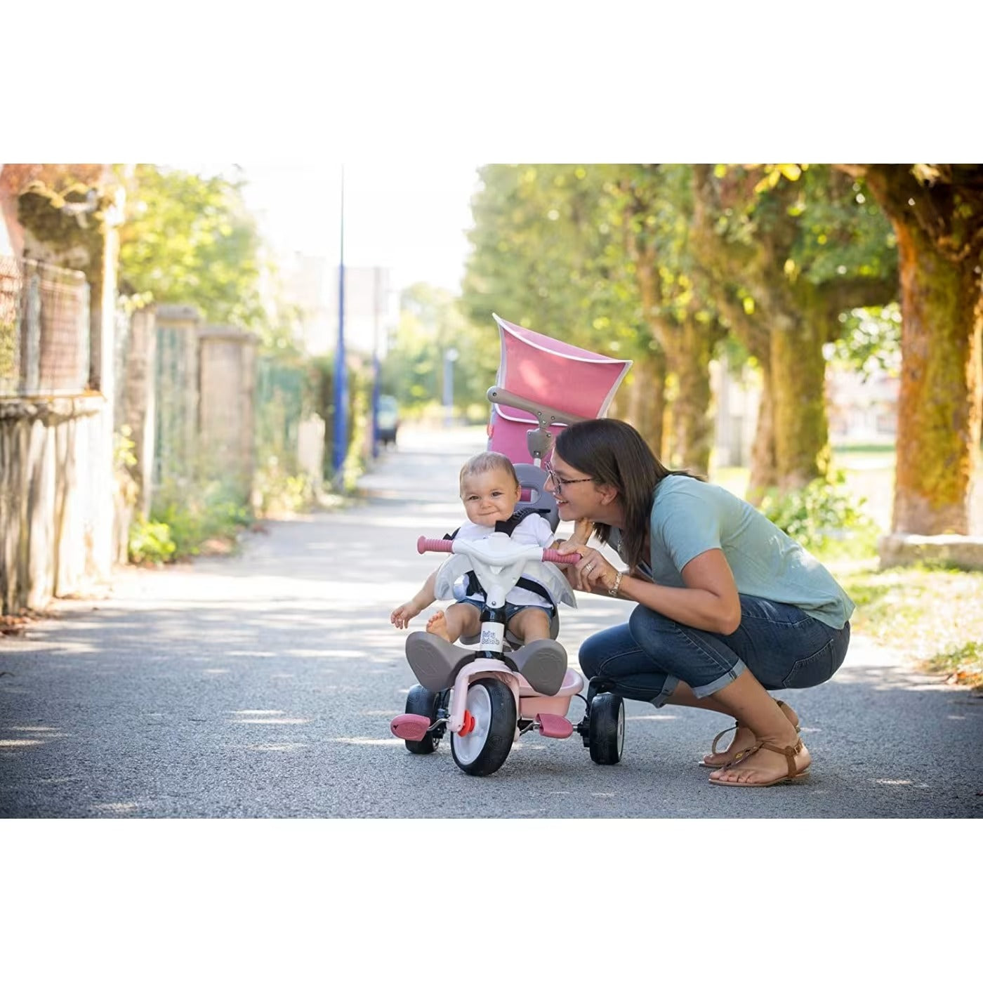 Smoby - Tricycle Baby Balade Plus Rose - Vélo Evolutif Enfant Dès 10 Mois - Roues Silencieuses - Frein de Parking - Fabrication Espagnole