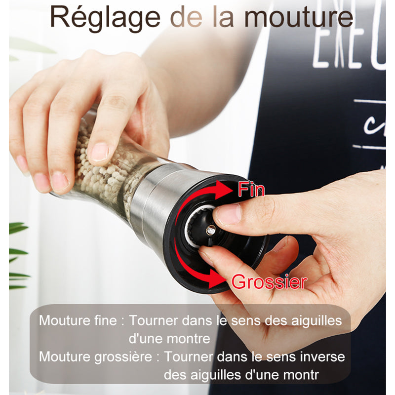 Maxcook Moulin manuel à poivre en acier inoxydable 304, pour poivre noir et poivre du Sichuan, petit format MCPJ026