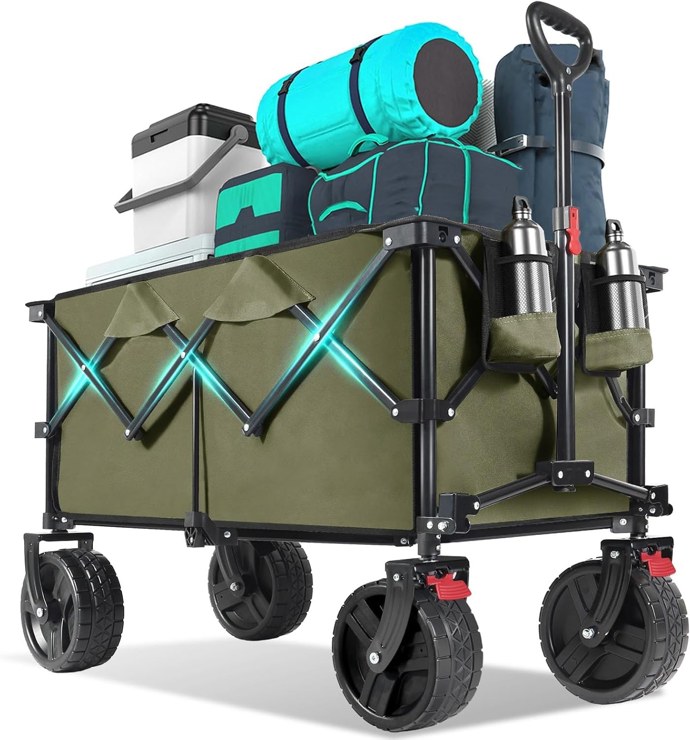 Sekey Chariot de festival pliable 200 L avec roues tout-terrain extra larges et frein, Kaki