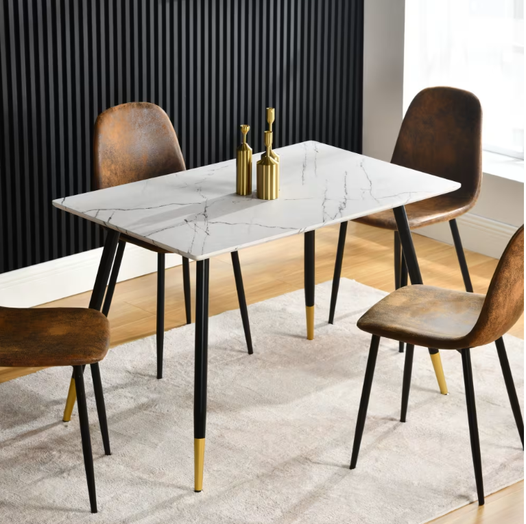 URBAN MEUBLE Table à manger rectangulaire effet marbre blanc - 110 x 70 x 75 cm
