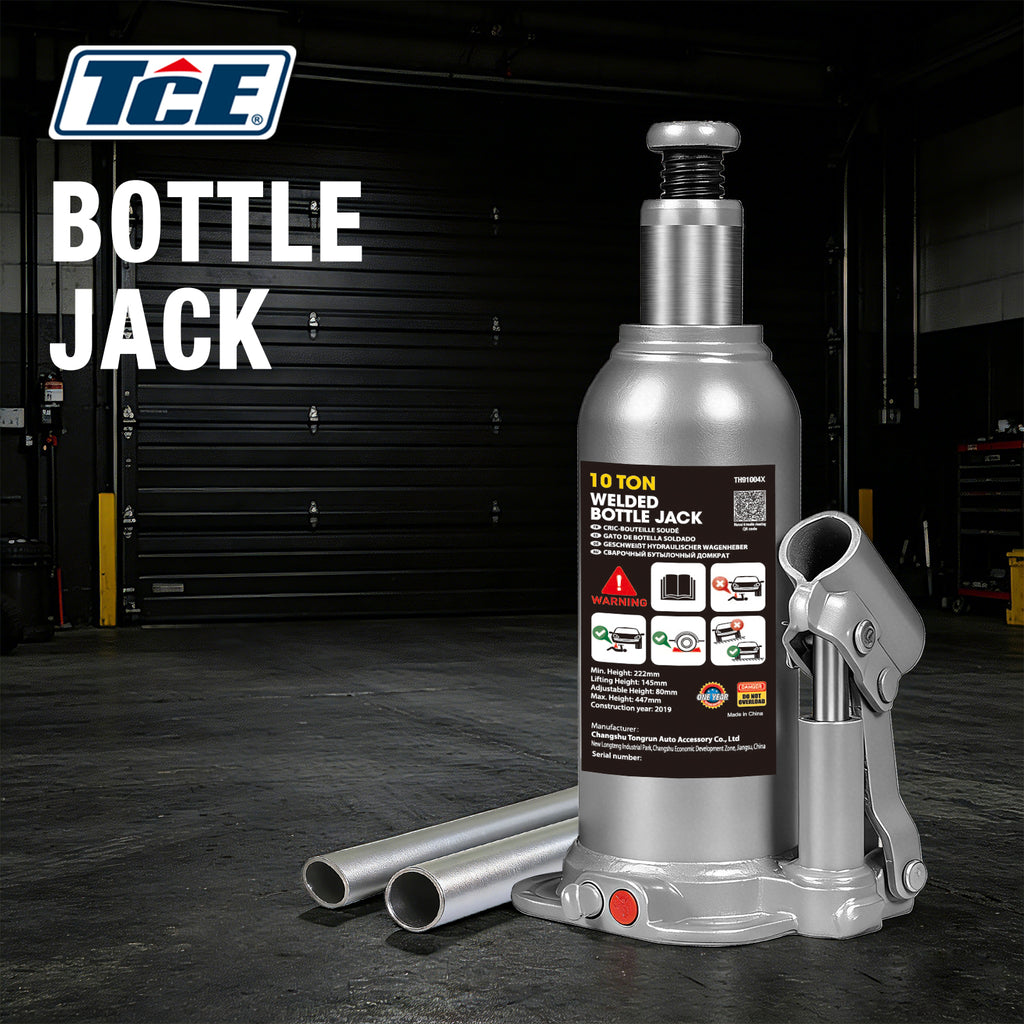 TCE Cric Bouteille Hydraulique Vertical de Qualité Industrielle 10t 222-448mm Base en Acier Forgé Tige de Piston Chromée avec Soupape de Sécurité Anti-Débordement pour Camions Lourds