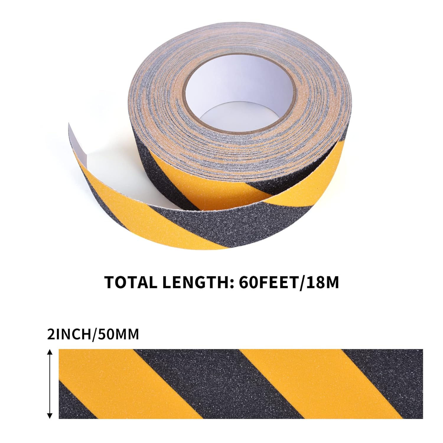 TAPEBEAR Ruban de sécurité 2 po x 60 pi Noir/Jaune Ruban adhésif antidérapant pour marches et escaliers intérieurs et extérieurs Étanche Forte adhérence Compatible avec plastique