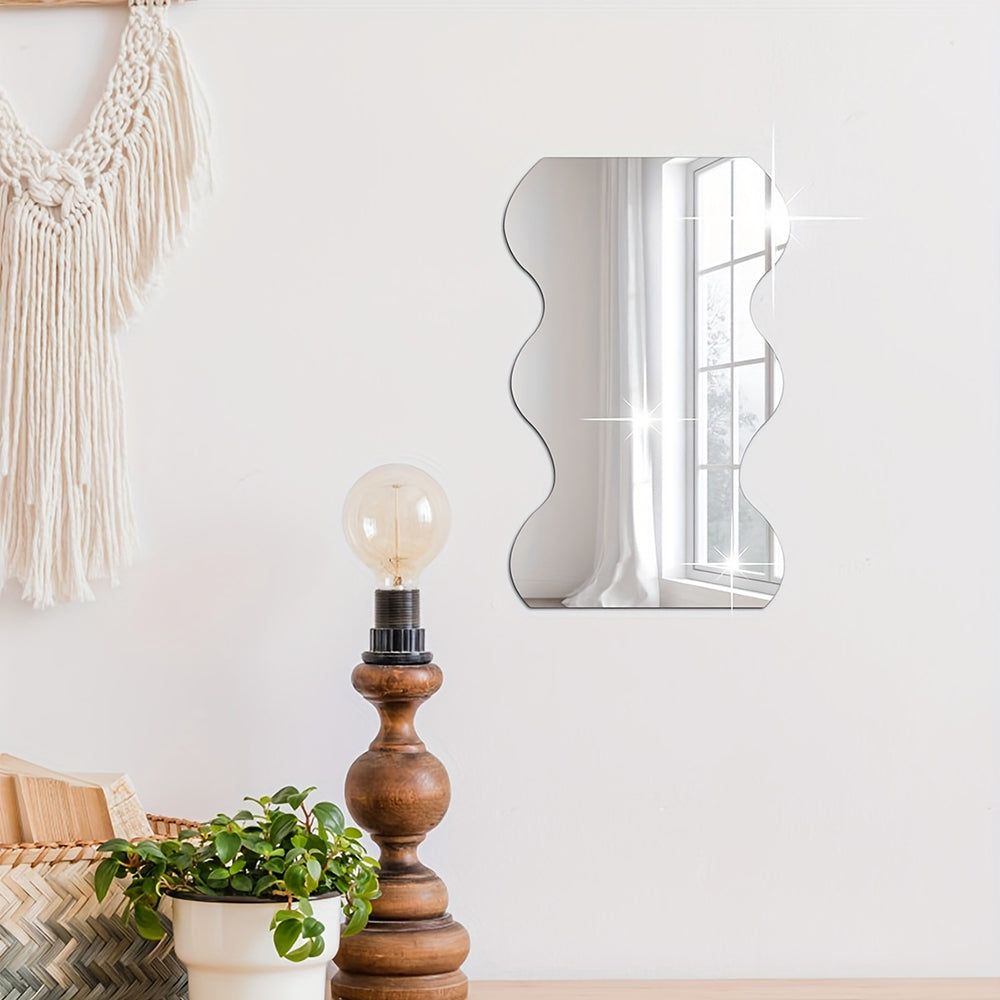 Autocollant Miroir en PVC Acrylique Forme Vague Irrégulière - Décoration Esthétique pour la Maison