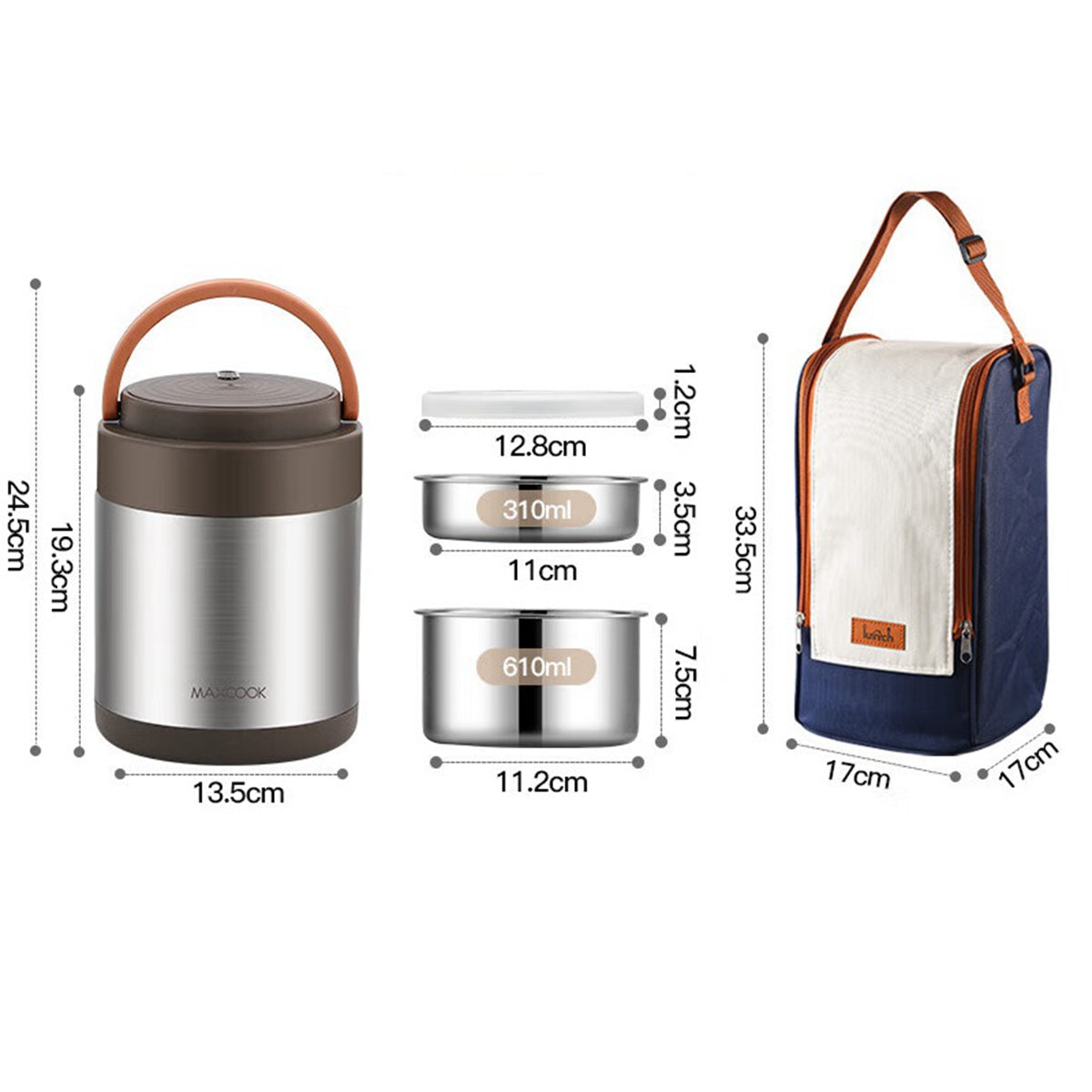 Maxcook Bocal alimentaire isotherme en acier inoxydable 304 pour aliments chauds - Boîte repas thermique sous vide en acier inoxydable, Thermos à soupe étanche