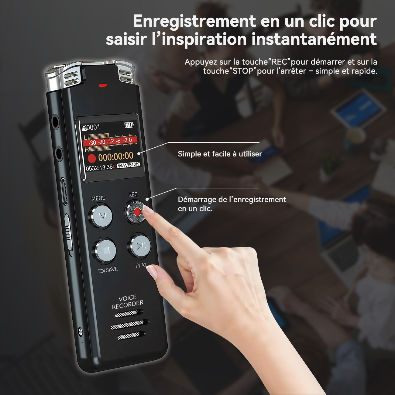 Rexsun Enregistreur vocal numérique portable 128 Go avec écran LCD, Réduction intelligente du bruit, ABS et alliage d’aluminium, Gris, L357