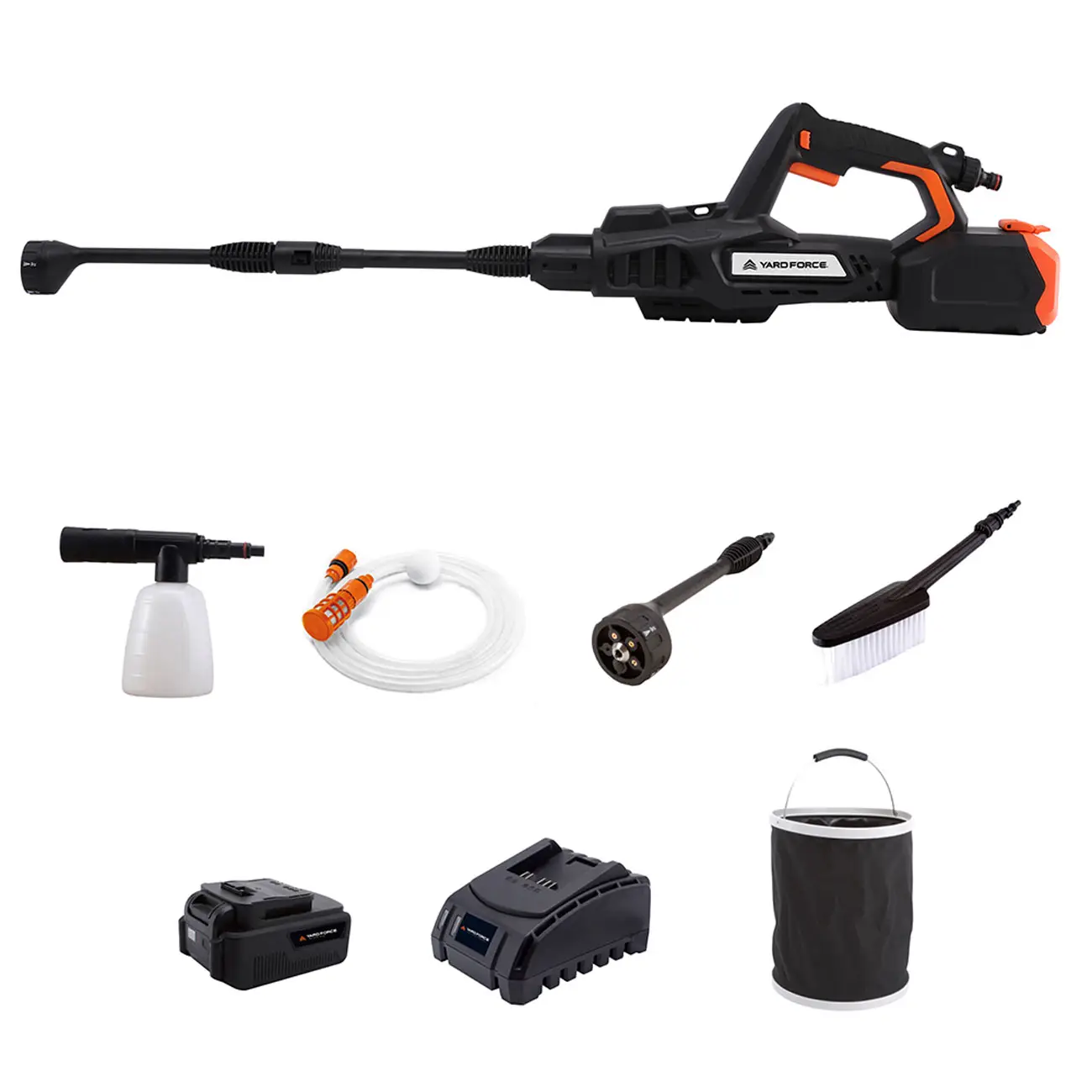 Yard Force Nettoyeur Haute Pression Sans Fil 20V, 665 PSI Nettoyeur Portable avec Buse 5-en-1 et Réservoir à Mousse, Système Auto-Amorçant pour Voiture, Terrasse, Jardin et Maison