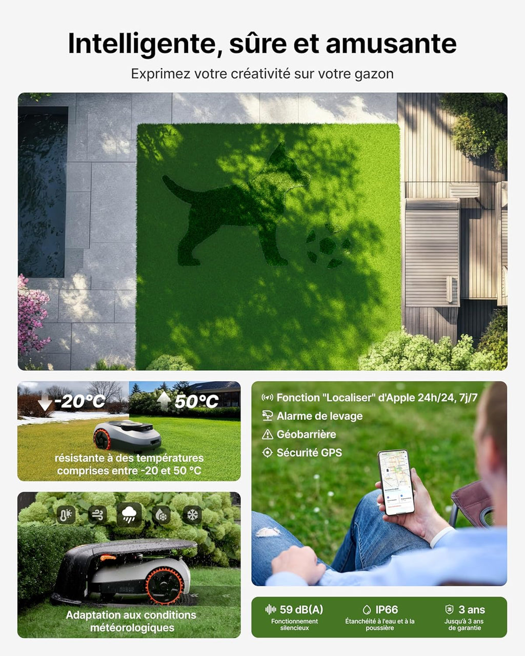 Segway Navimow i215 LiDAR Robot tondeuse pour 1500m² avec Garage M, pentes de 45%, LiDAR à semi-conducteurs et Vision, cartographie automatique, sans fil, sans antenne