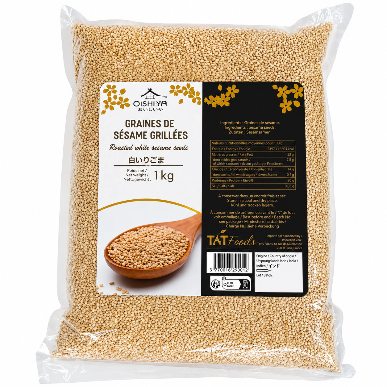Oishiya Graines de sésame blanc grillées - 1 kg