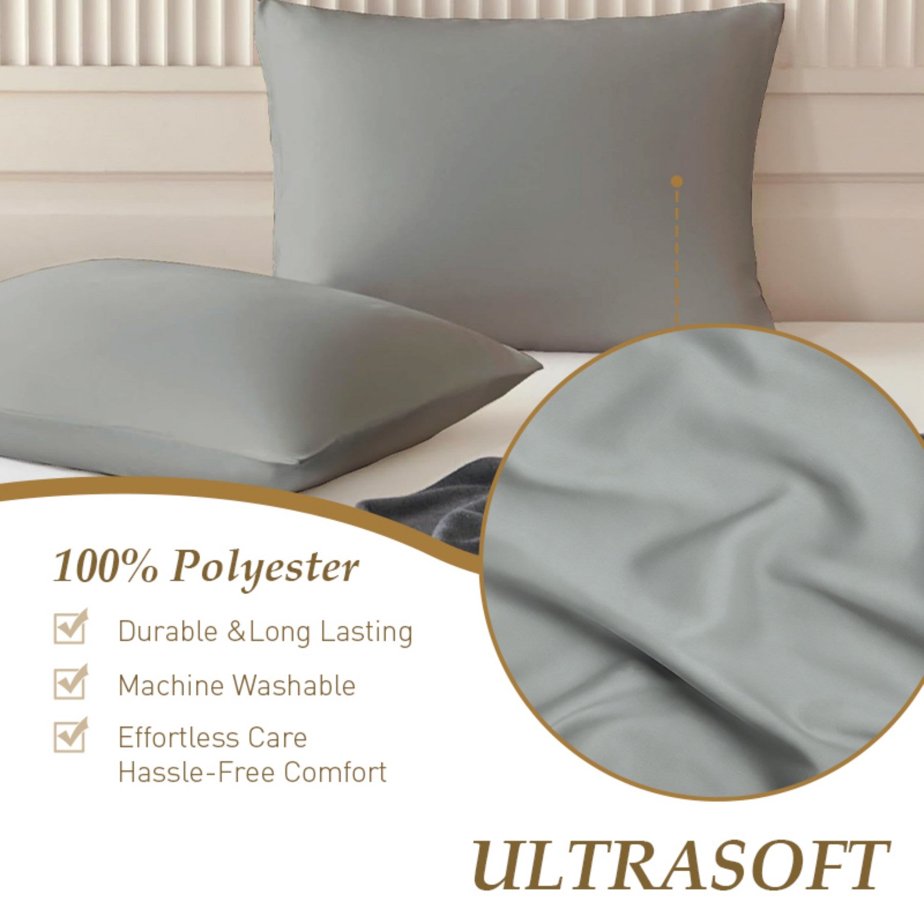 LeBonsoir Basics Lot de 2 taies d’oreiller en microfibre douce avec fermeture enveloppe gris clair - 65 x 65 cm