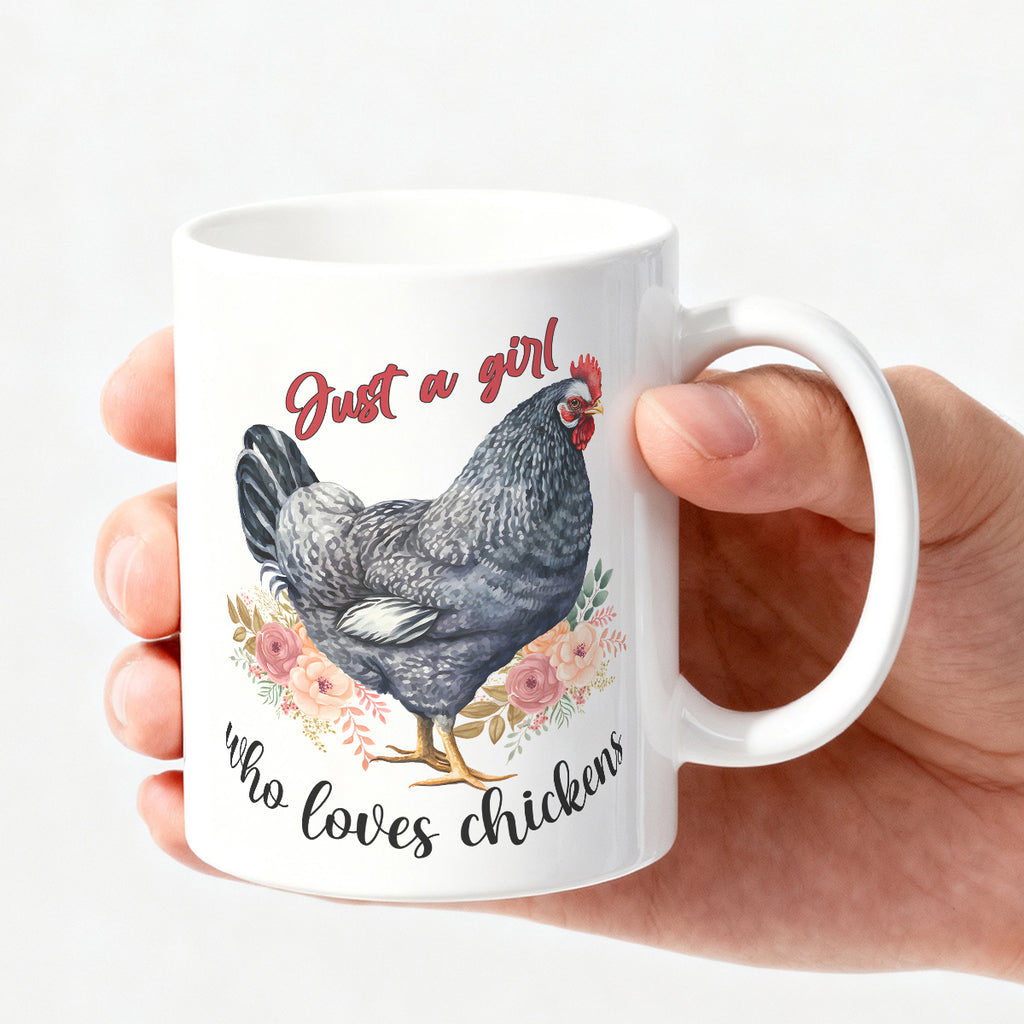 Alphynix Mug blanc avec citation « Just a Girl Who Loves Chicken » et poules - 33 cl