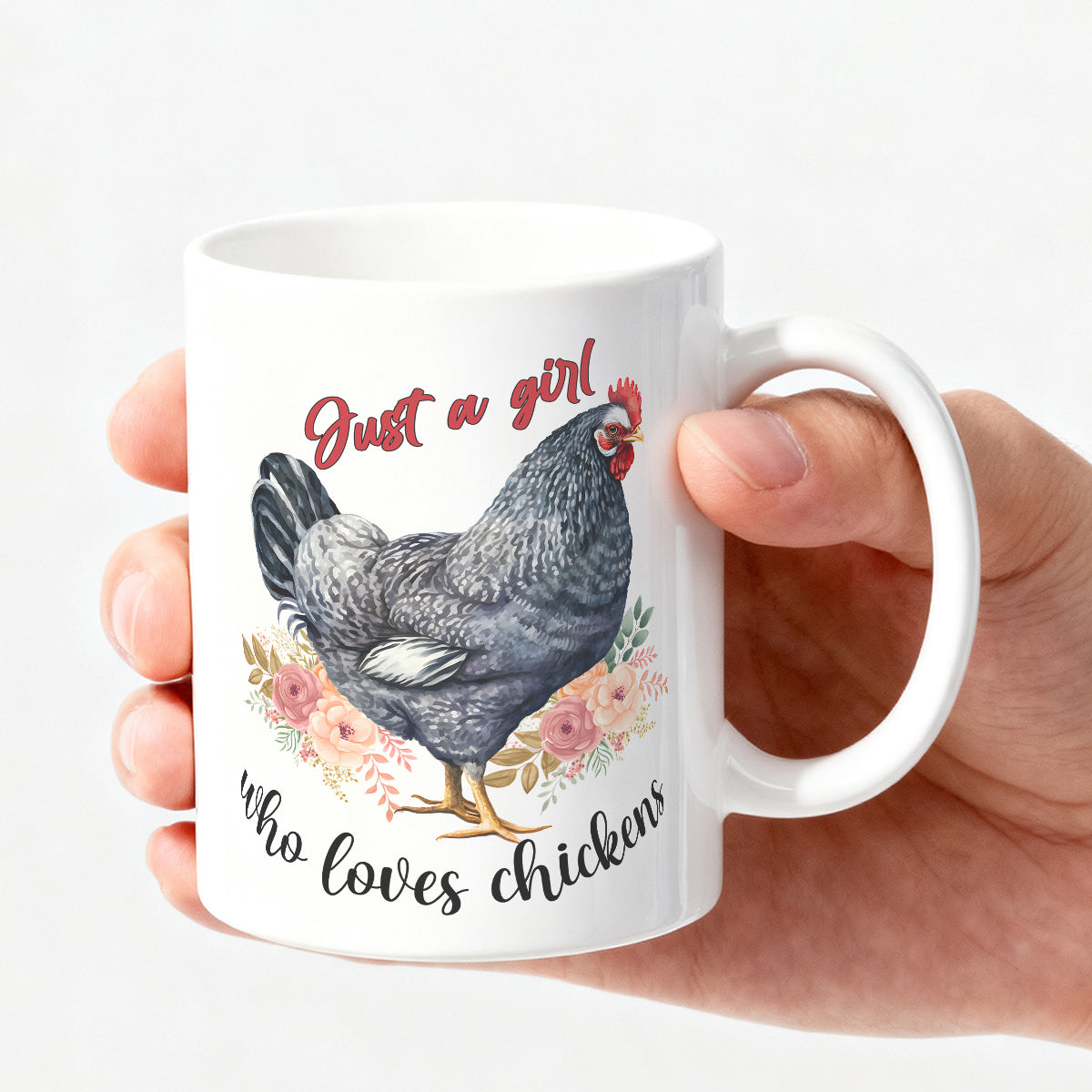 Alphynix Mug blanc avec citation « Just a Girl Who Loves Chicken » et poules - 33 cl