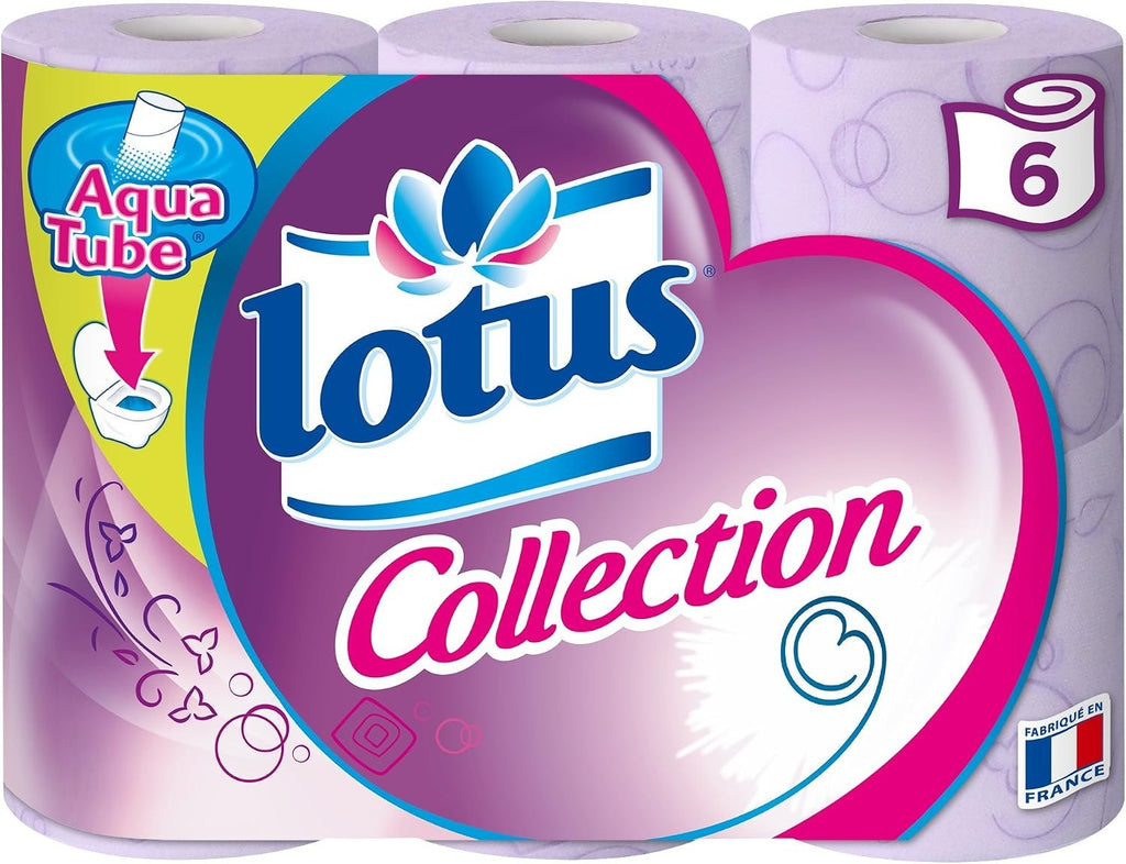 Lotus Collection Confort Papier Toilette, 2 Épaisseurs, Rouleau, Mandrin Aqua-Tube, Lot de 6
