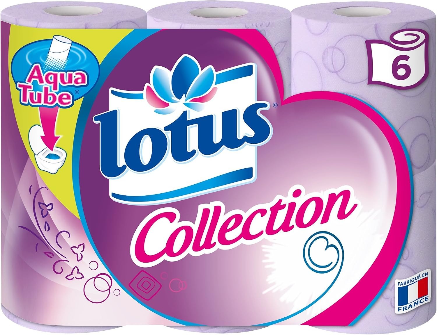 Lotus Collection Confort Papier Toilette, 2 Épaisseurs, Rouleau, Mandrin Aqua-Tube, Lot de 6
