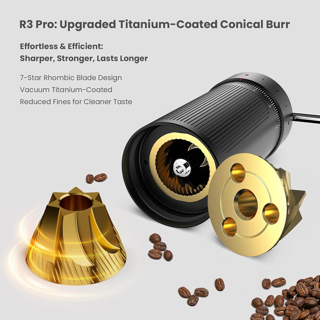 MHW-3BOMBER R3 Moulin à café manuel avec meule conique en acier inoxydable CNC et 5 tamis pour cafetière à piston, filtre, expresso, Réglage externe