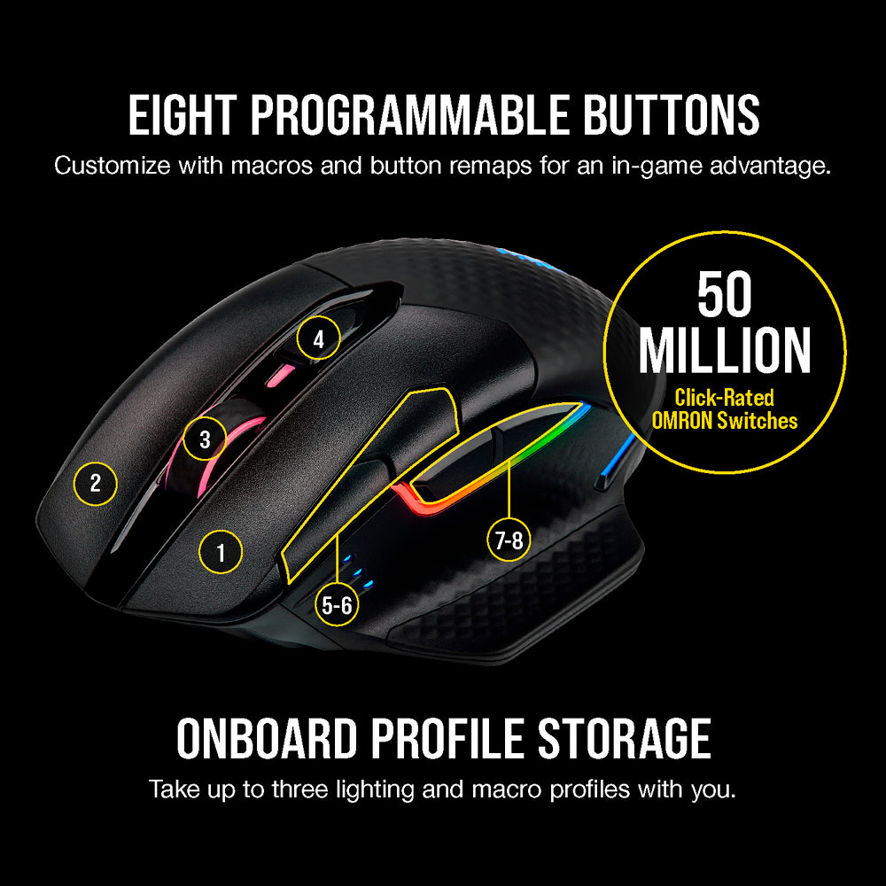 CORSAIR Dark Core RGB PRO Souris de Jeu sans Fil - 18000 DPI 8 boutons - noir