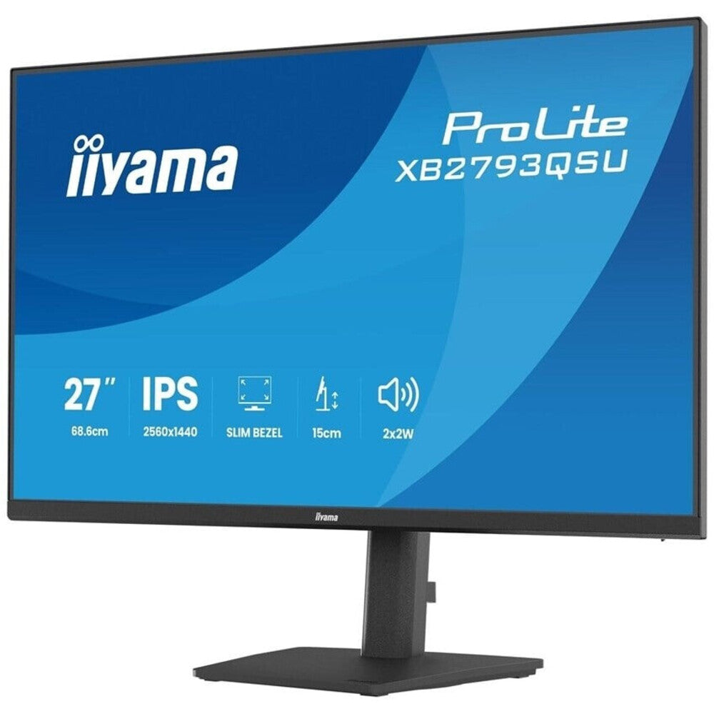 iiyama ProLite XB2793QSU-B1 - Moniteur WQHD 27 po (2560 x 1440, Quad HD large, IPS, LED, Sans bordure sur trois côtés, Support HAS réglable en hauteur, Concentrateur USB, Noir)