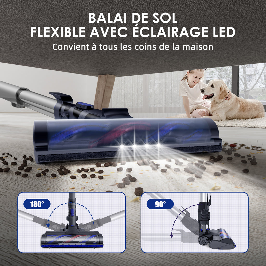 Daynee Aspirateur sans fil, 55 kPa, avec tuyau et brosse pour animaux, HEPA*4, pour poils d'animaux, tapis et sols durs
