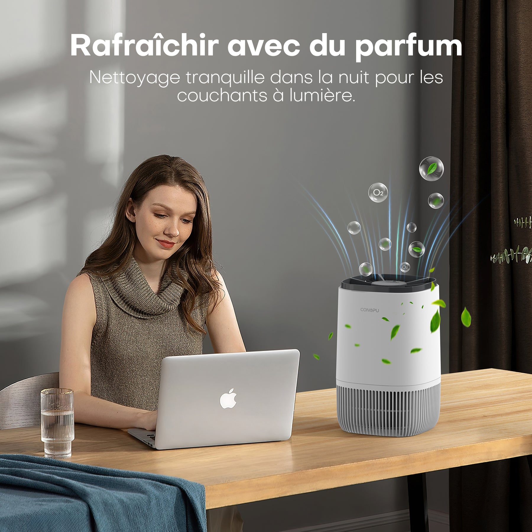 CONOPU Purificateur d'air HEPA avec diffuseur de parfum, 3 modes, minuterie 24 h, élimine fumée / pollen / squames et poils d'animaux, portable pour chambre / salon