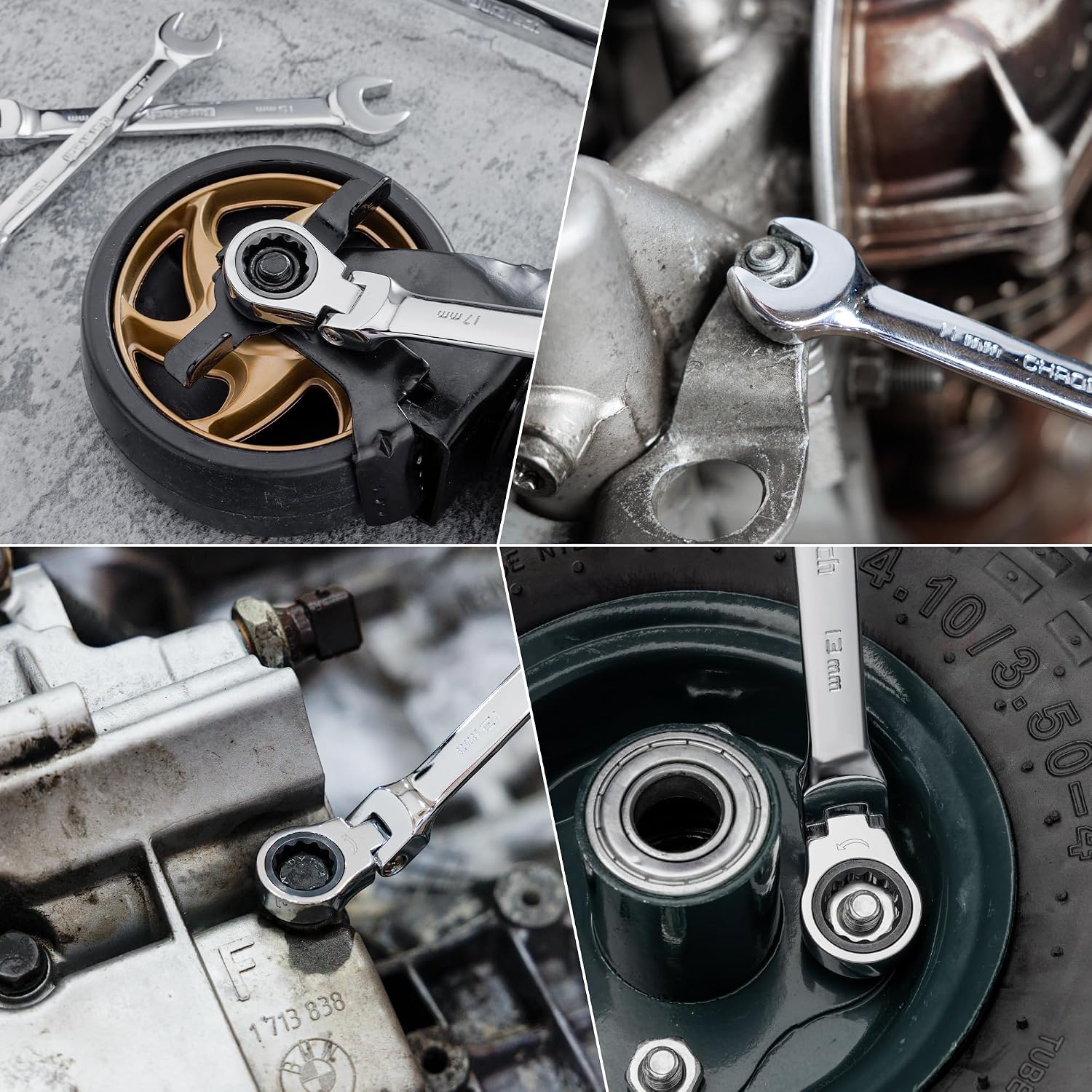 DURATECH Jeu de 12 clés à cliquet à tête flexible, 8-19 mm, Acier Cr-V | Design à tête flexible à 180°, Cliquet à 72 dents, Acier chrome-vanadium, Bout fermé à 12 points