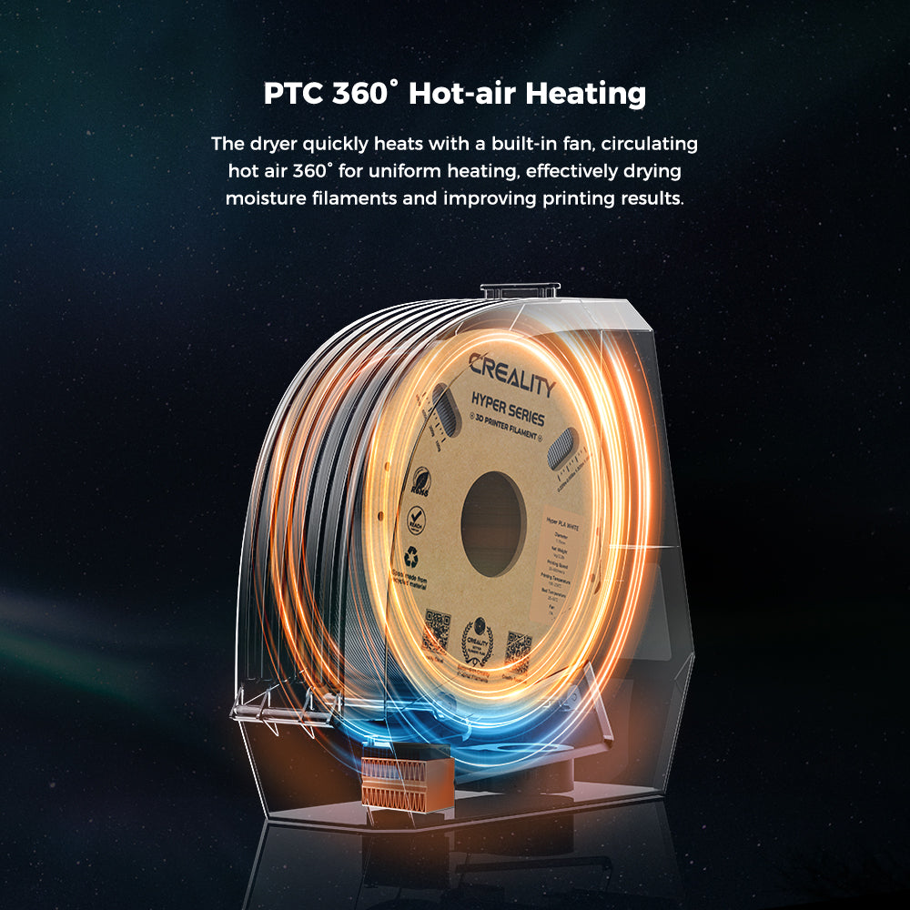 CREALITY Space PI Boîte de séchage pour filaments d'imprimante 3D avec chauffage à air chaud PTC 360° de 110 W et boîte de stockage et de déshydratation de filaments améliorée