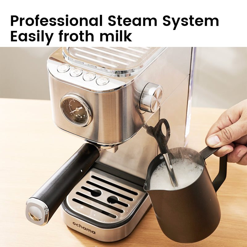 ochama Machine À Espresso Semi‑Automatique, Extraction Haute Pression 20Bar, Réservoir D’eau Amovible 0,9L, Fonction Réchauffage Des Tasses