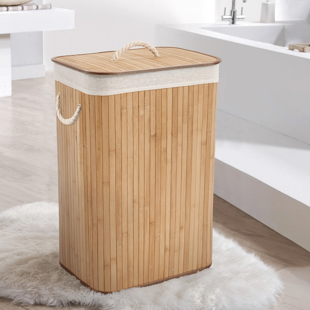 COMPACTOR Panier à Linge Pliable en Bambou avec Couvercle et Poignées