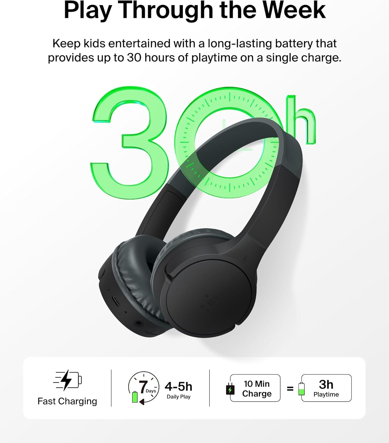 Belkin Casque supra-auriculaire SOUNDFORM Mini BT pour enfants, noir