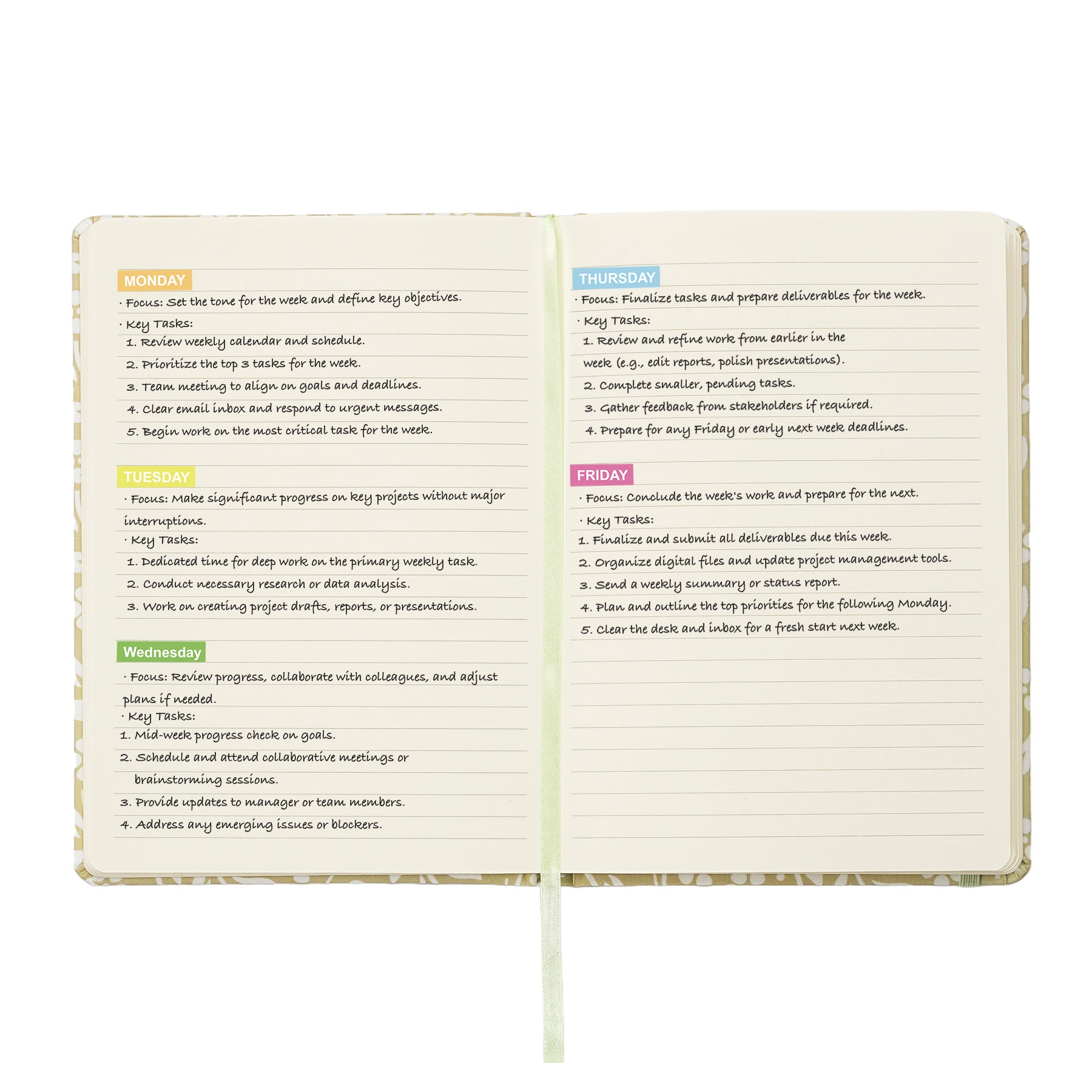 Jubiluu Carnet ligné A5 à couverture rigide en tissu floral - 96 feuilles (papier offset 100 g), marque-page et bande élastique - Journal ligné crème classique pour écriture, école