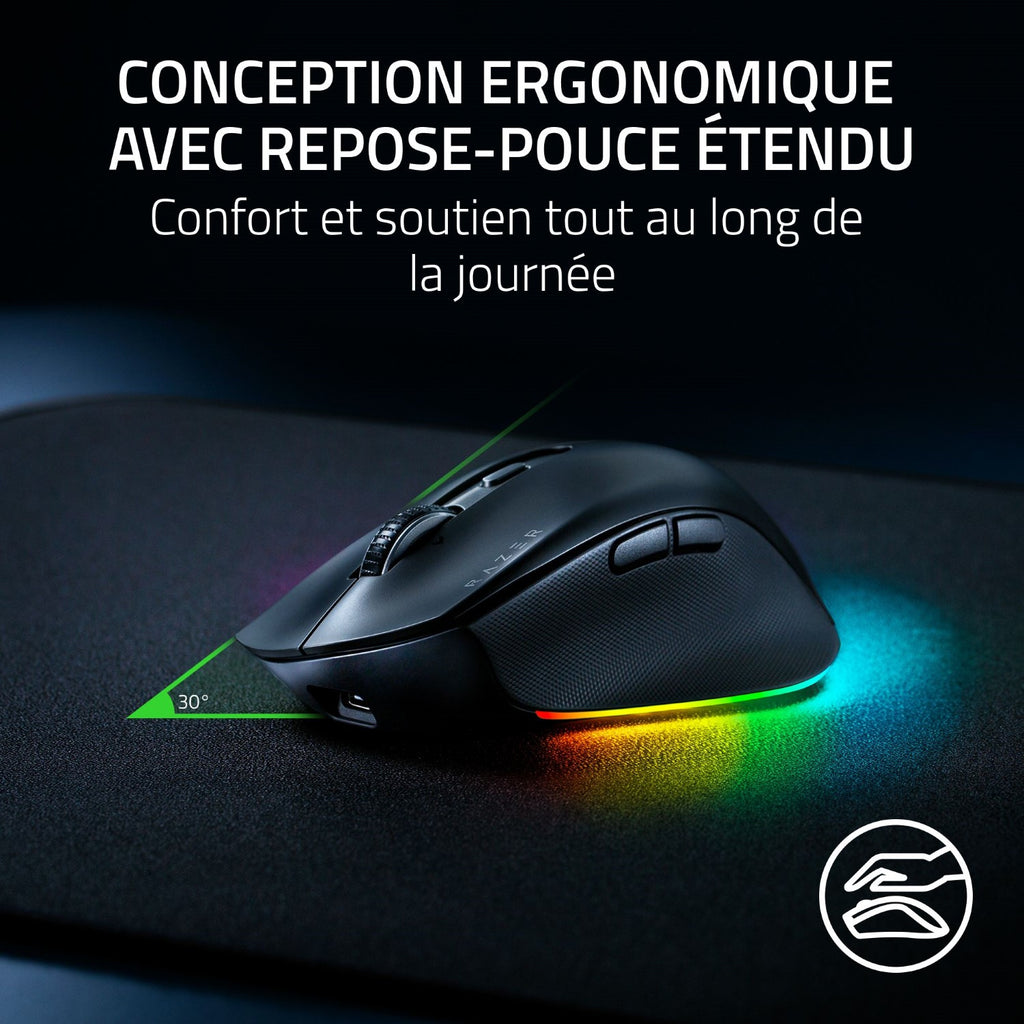 Razer Pro Click V2 Souris Gaming sans fil - 30000 DPI, 9 Bouttons - Noir