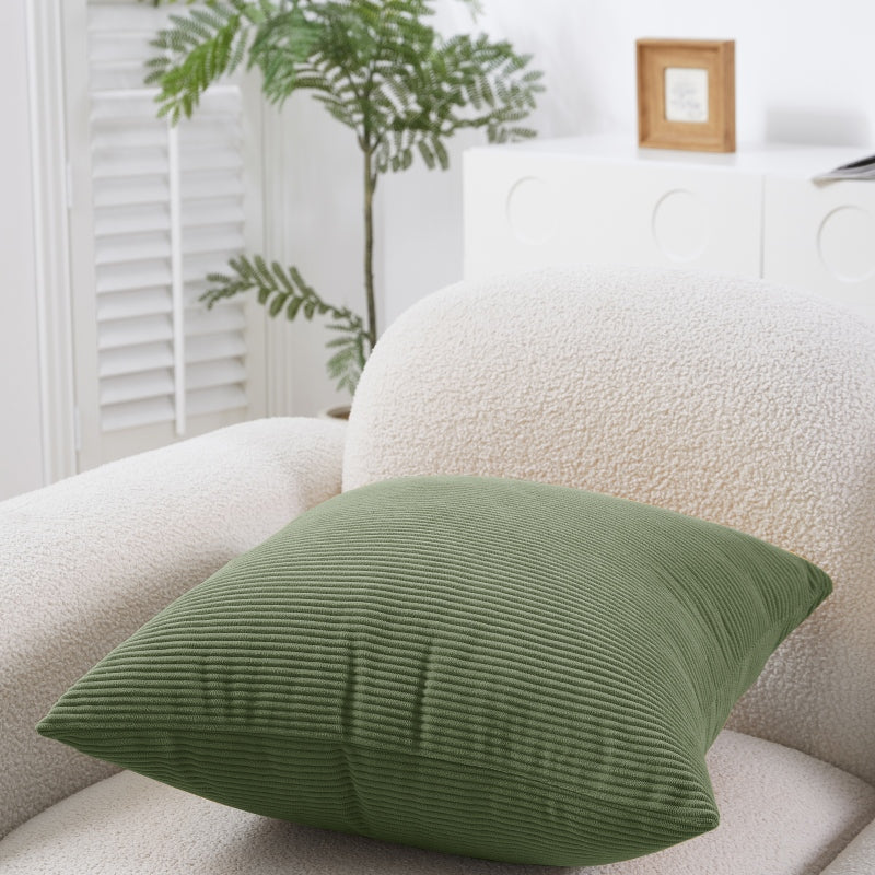MEROPE, Housse de coussin en velours côtelé polyester, 50x50 cm, vert clair, 1 pack