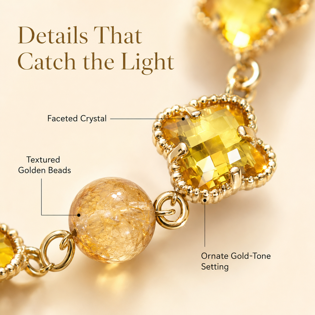 VoxorAI L8 Bracelet en cristal, bracelet en quartz jaune naturel transparent comme de la glace, bracelet porte-bonheur feng shui, original fait main à faire soi-même
